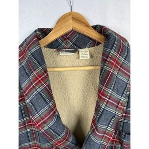 LLBean Mens Sherpa Lined Flannel Robe XL Grey Stewart Plaid Long Belted Pockets